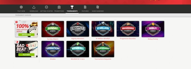 A selection of poker tournaments at BetOnline