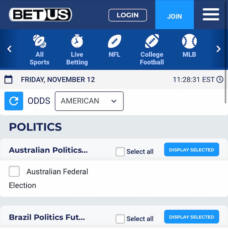 Political Betting Sites - BetUS