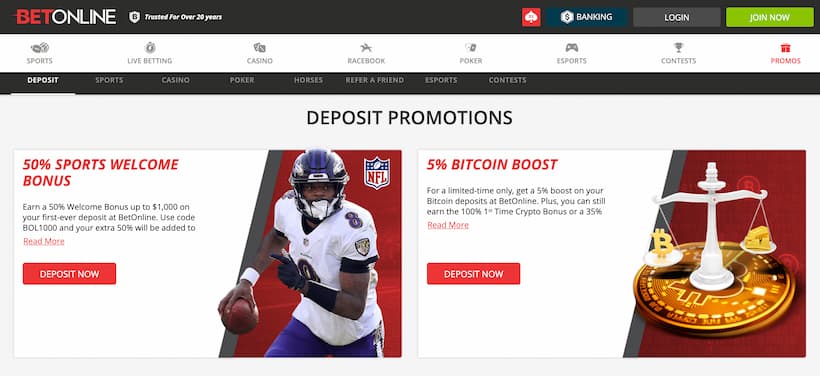 BetOnline Promo Page best Bitcoin sportsbook betting sites image