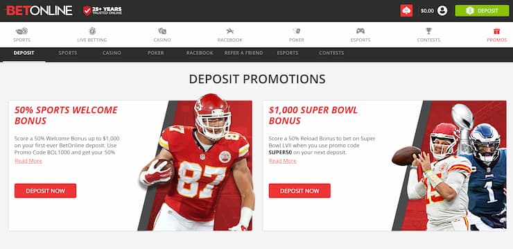 BetOnline bonuses and promotions page