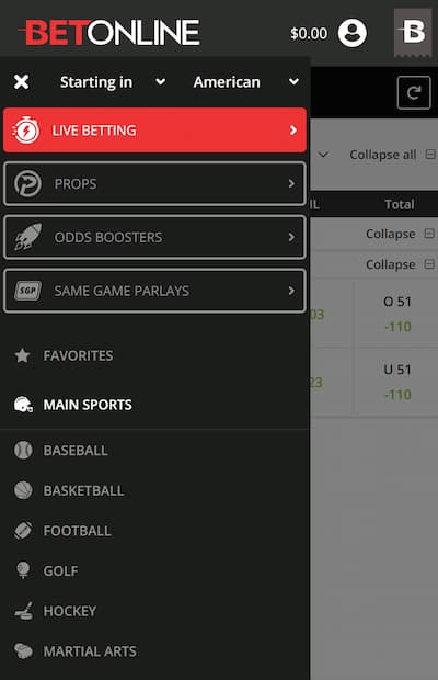 BetOnline sports betting app - Pick your Market