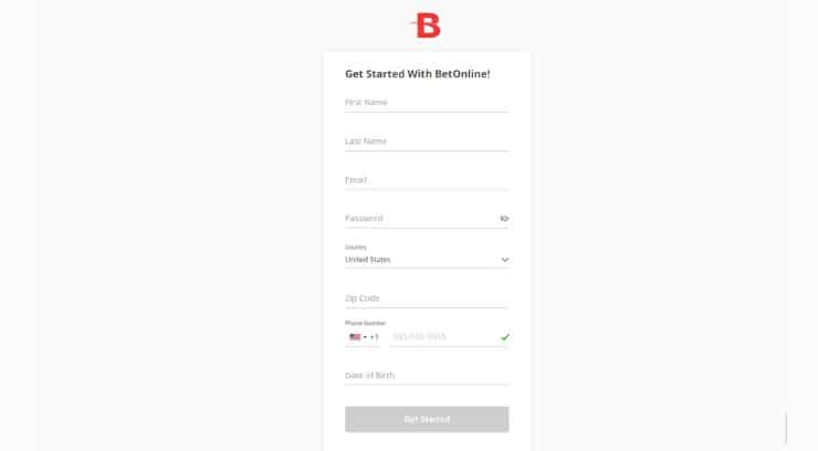 BetOnline Sign up page