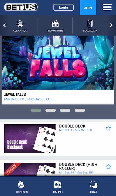 BetUS Casino App homepage