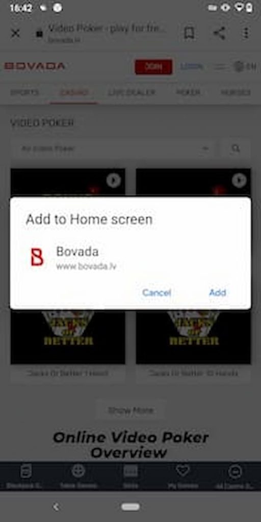 Bovada confirm add homescreen