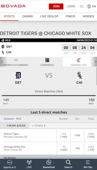 Bovada sports app MLB
