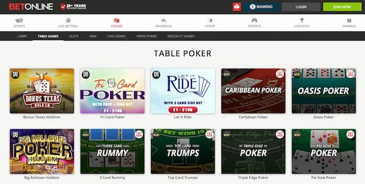 Betonline online poker homepage