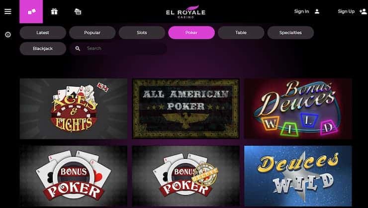 Great Video Poker offering at El Royale