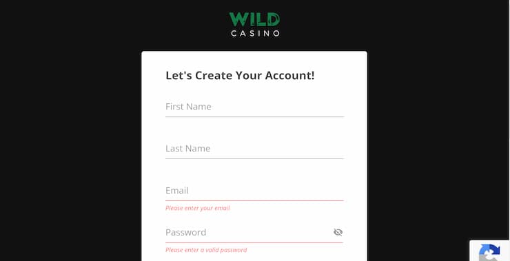 Wild Casino Create account