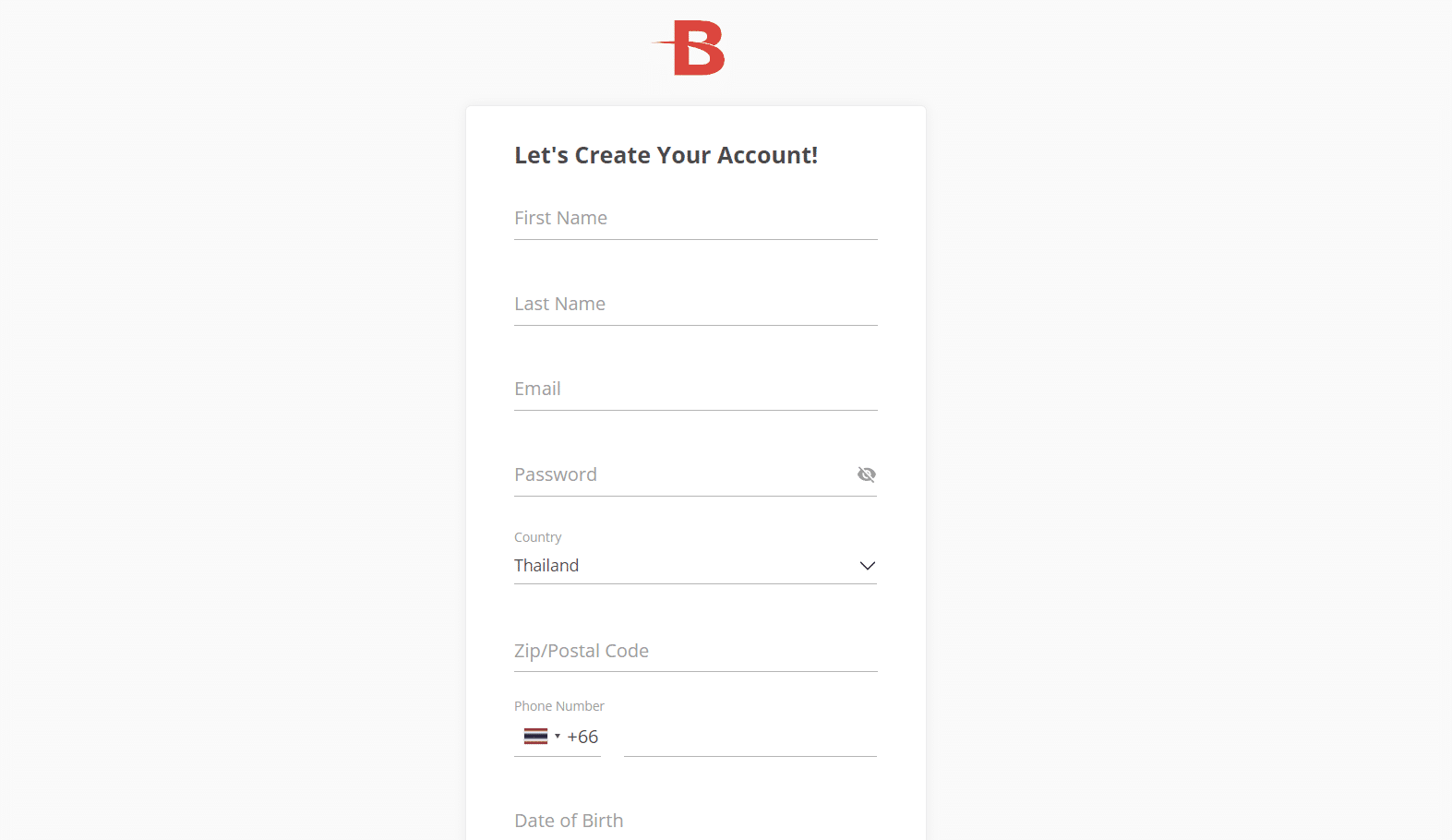 Fill your details on BetOnline